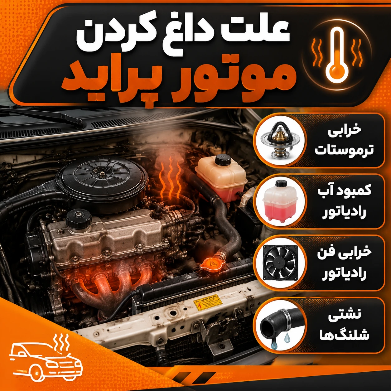 علت داغ کردن موتور پراید